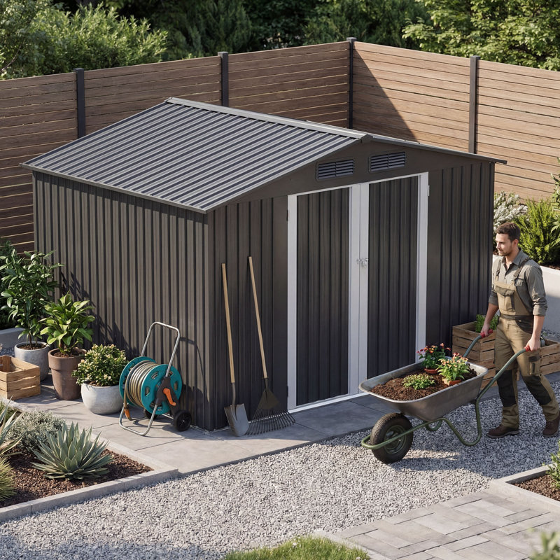 Balconera 10'X8' Large Metal Outdoor Storage Shed, Black