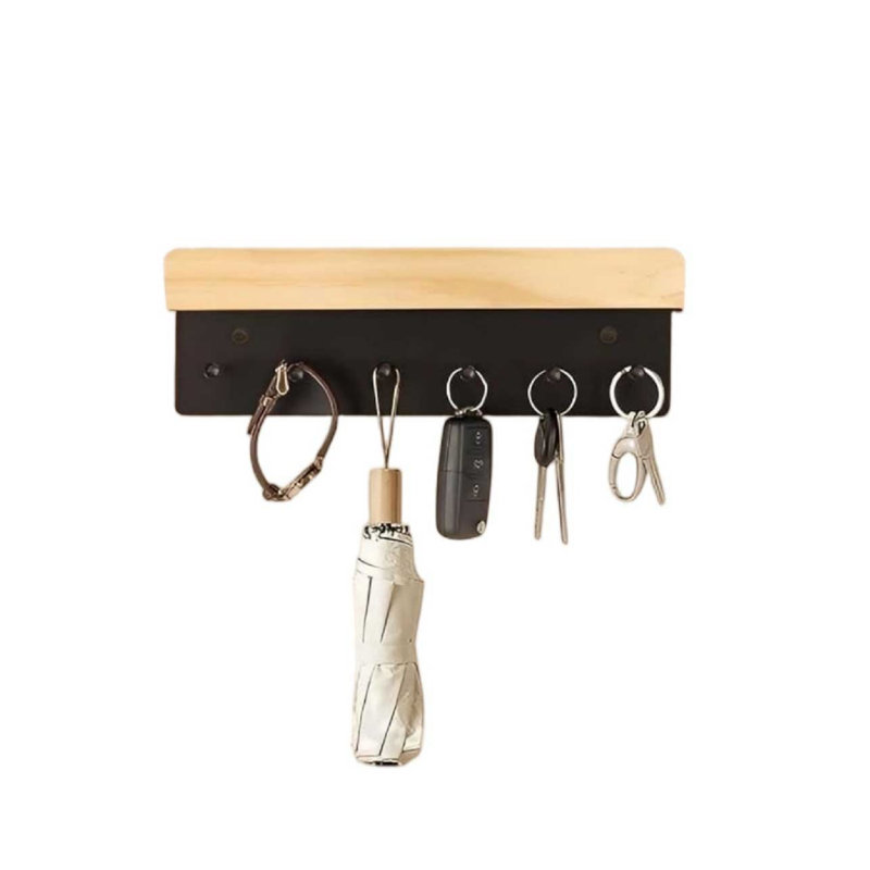 Wood Wall Organizer with Key Hooks