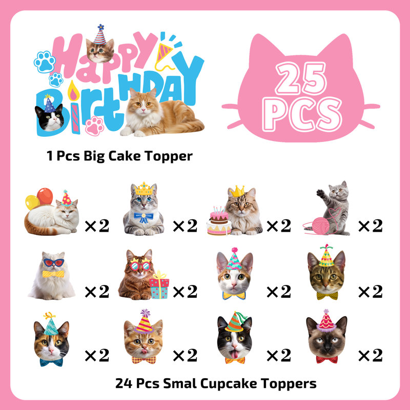 Dessus de gâteau pour chat, 24 pièces de décoration de gâteau pour chat