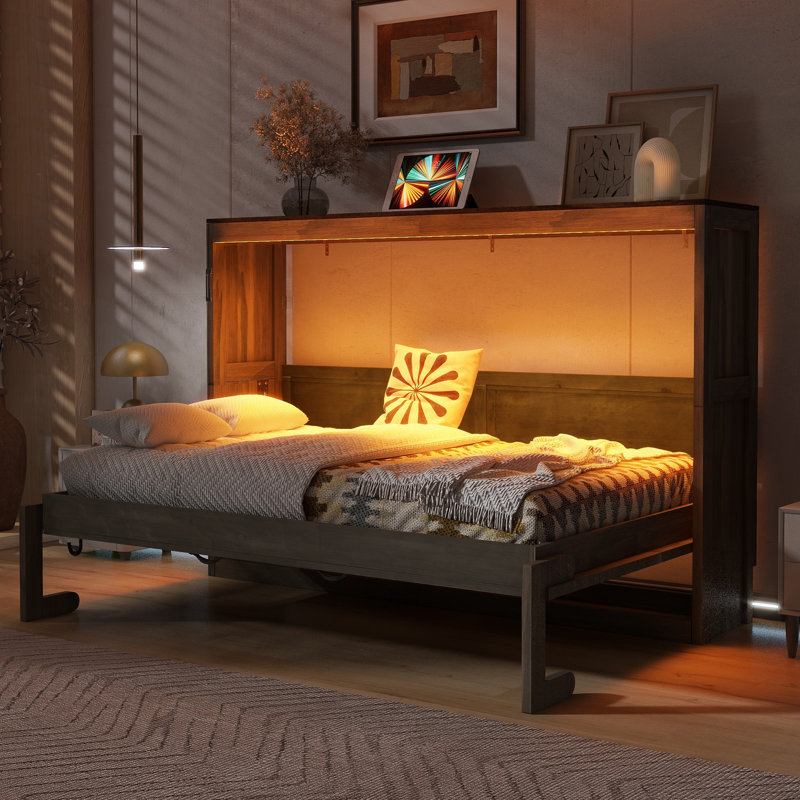 Lit escamotable avec lumière DEL, Brun