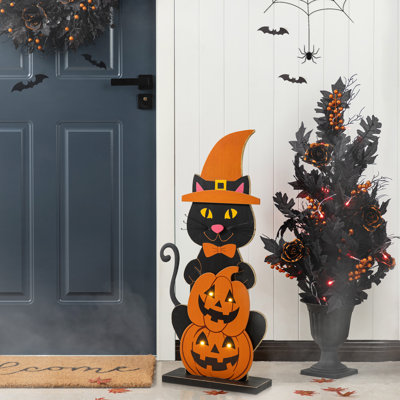 Décoration de porche de chat de sorcière 30 "H 30" avec minuteur (KD)