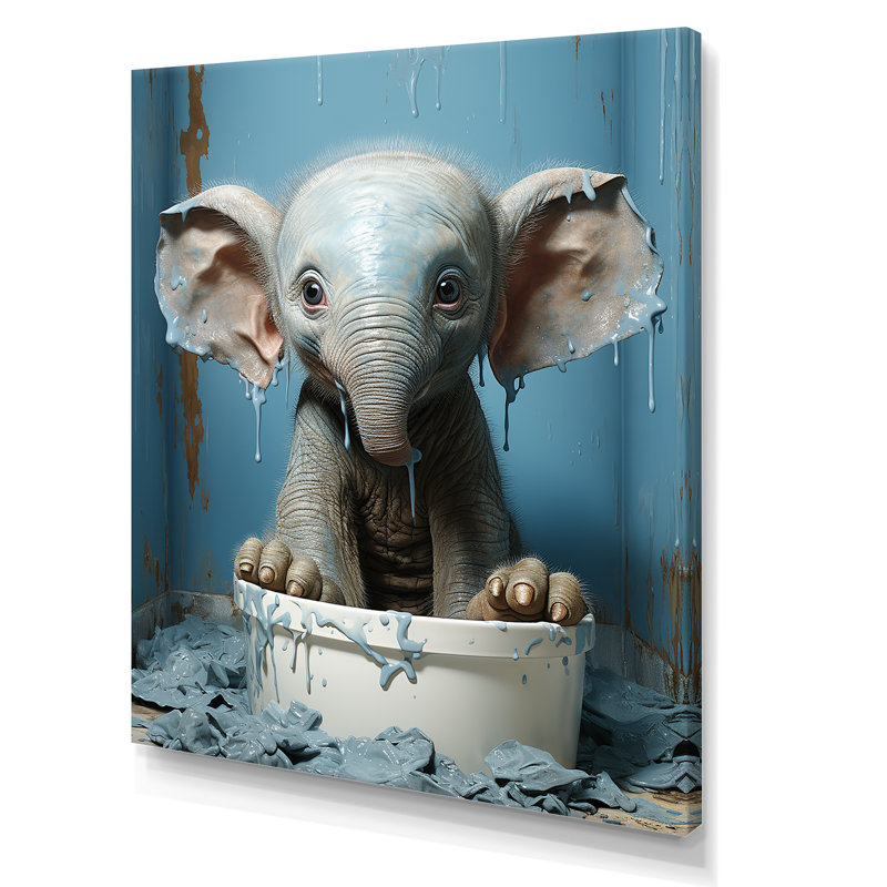 Éléphants «Splash In Bathroom» - art mural de toilette, H 20 po x l 12 po x P 1 po