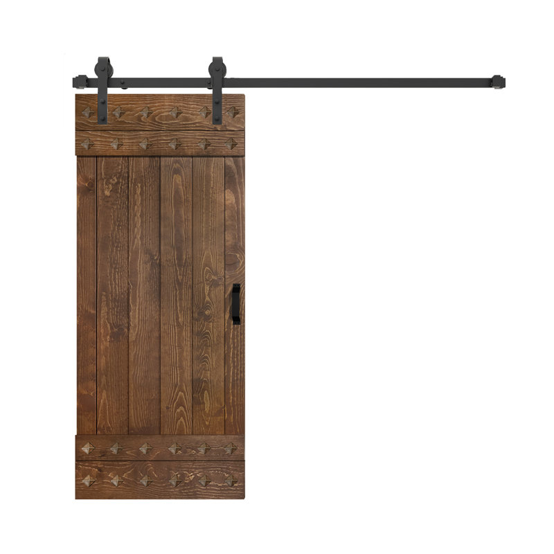 Mid-Century Modern Dark Walnut Solid Wood Barn Door Kit with Matte Black Hardware