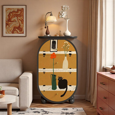 Oval Pine Wood Storage Cabinet
