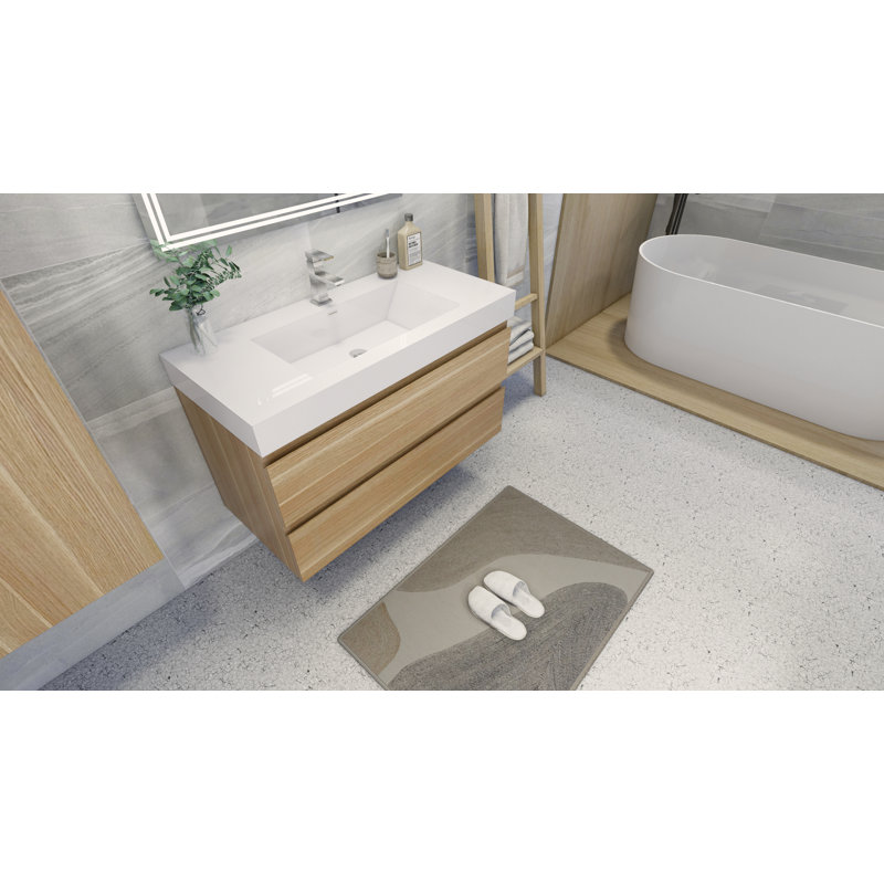 Meuble-lavabo mural simple de 42 po Carnetta, Chêne blanc
