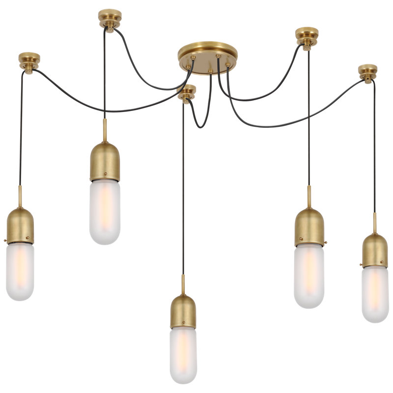 Junio 5 - Light Chandelier, Frosted, Hand-Rubbed Antique Brass