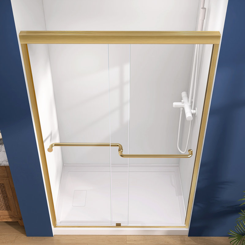 48 po X P 75 po H Double porte de douche coulissante pour douche or avec pare-baignoire en verre transparent semi-sans cadre