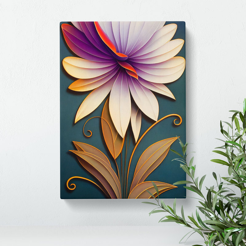 Art Deco Flower No.5 - Wall Art, 50cm H x 35cm W x 3cm D, Wrapped Canvas