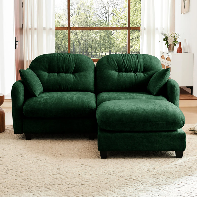 2 canapé en chenille avec dossier plissé, haut, intime, chenille douce modulaire, coussin, divers, Vert