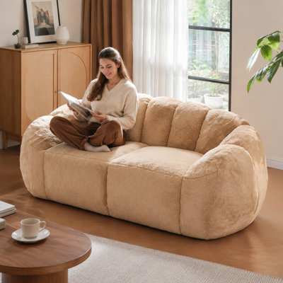 Pouf géant en tissu kaki pour adultes, capacité de 295 kg, canapé ergonomique confortable avec accoudoirs et poches latérales, MJ-YS231-KH