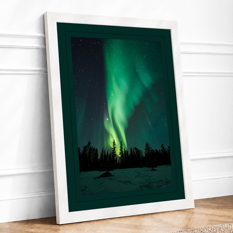 Aurora Over Silent Forest Scandinavian - Print, A3 - 42.0 x 29.7 cm, White