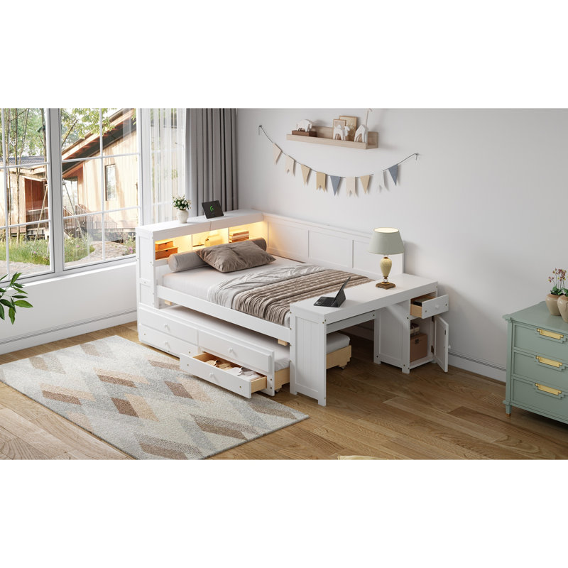 Lit de jour moderne avec rangement intégré et fonctions de chargement, White