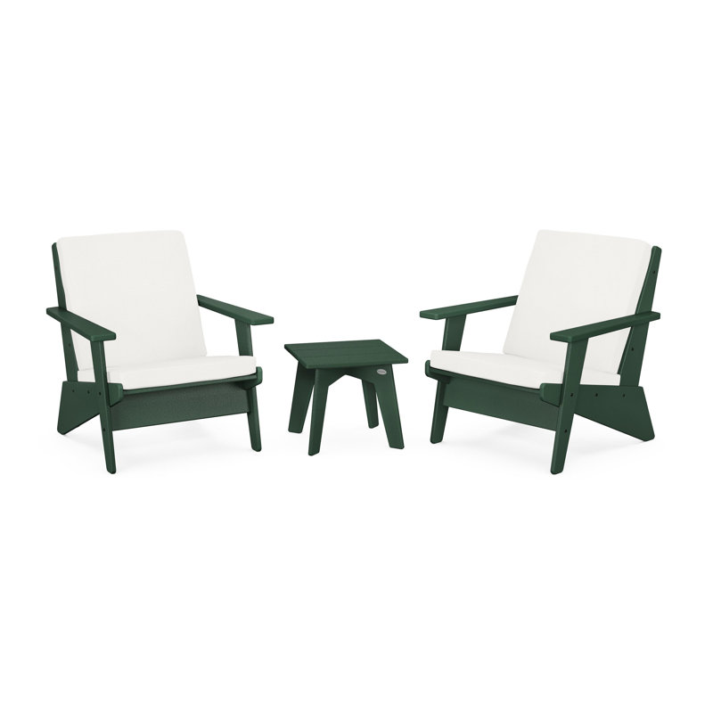 Riviera Modern Lounge 3-Piece Set, Green, Natural Linen