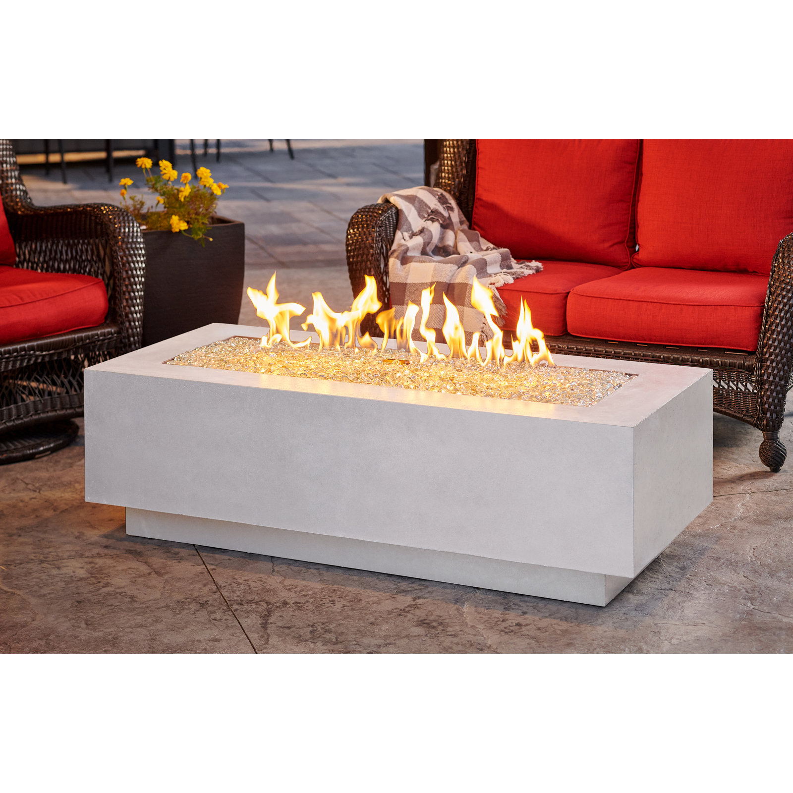 Monae Rectangle Fire Pit, White