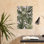 Rosé rose et feuilles de Monstera, peinture à l'huile contemporaine dramatique, palmier, forêt, art mural naturel