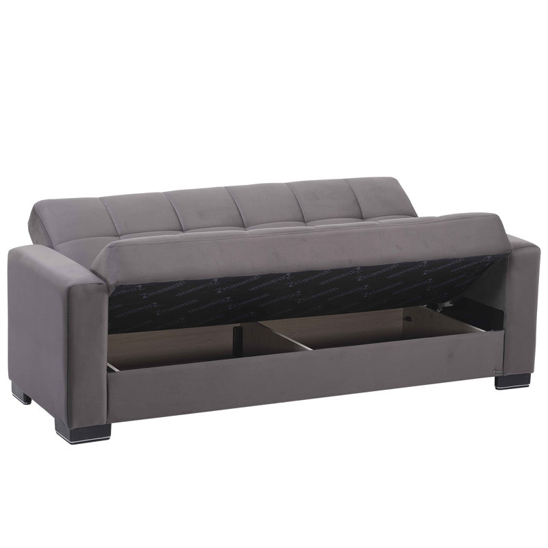 Legacy 87 in. Fabric Upholstered 3-Seater Twin 3-in-1 Sleeper Sofa Bed with Storage, Gray Microfiber