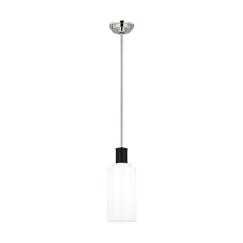Polished Nickel and White Glass Cylinder Pendant Light
