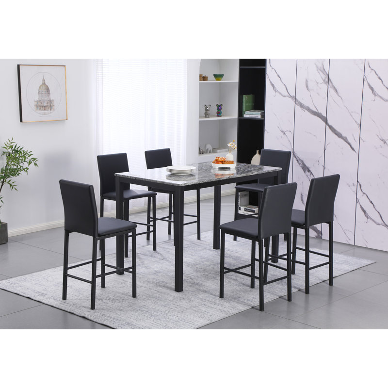 Juno 24" Counter Height Black Faux Leather Barstools w Metal Legs Set of 6
