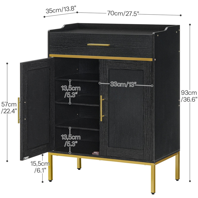 Armoire de rangement à chaussures à 5 niveaux avec tiroirs, Noir / or