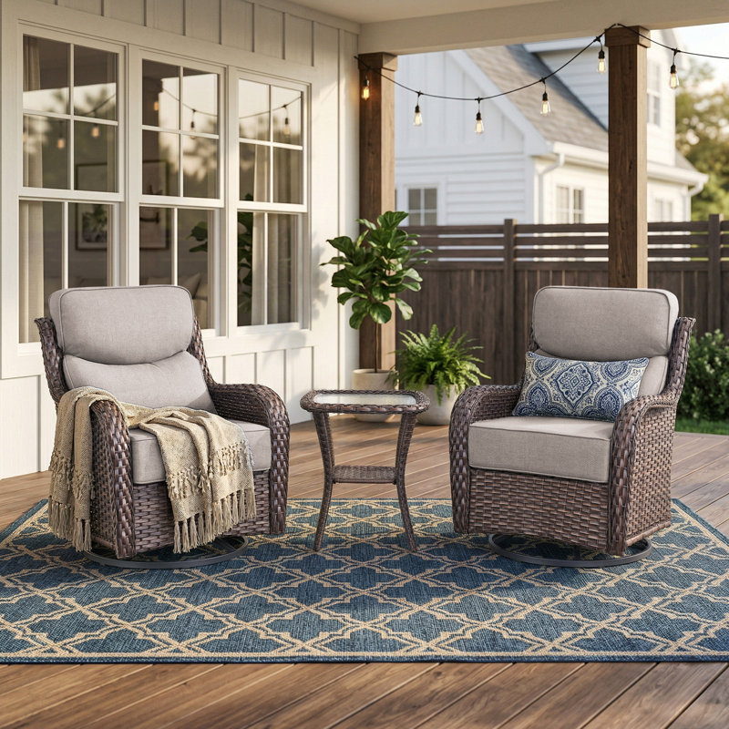 Chaise berçante et pivotante avec coussins 3 pièces Wickes, Beige, Brun