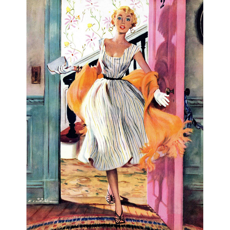 Elegant Lady in Striped Dress Canvas Art Print