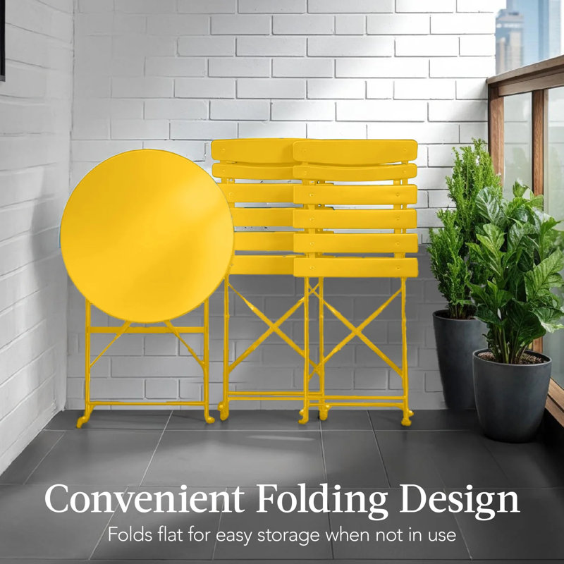 Folding Patio Bistro Set, Yellow