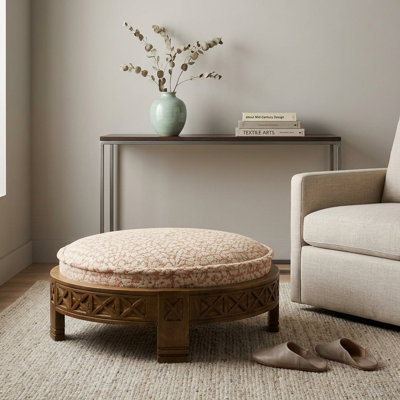 Handcrafted Wooden Upholstered Ottoman, 29.5" 