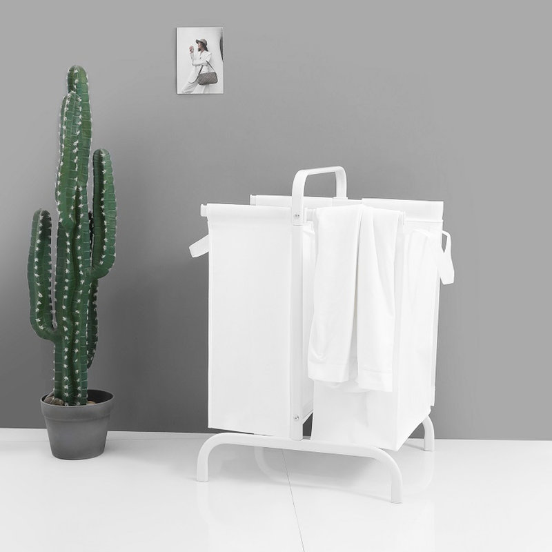 Panier à linge blanc 110l 2 avec couvercle, panier en tissu pour les vêtements et le rangement, cartes stables grande capacité, tri