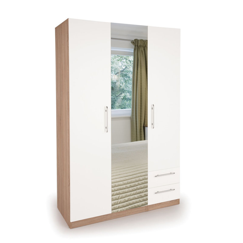 Houghtaling 3 Door Wood Wardrobe, Oak/White