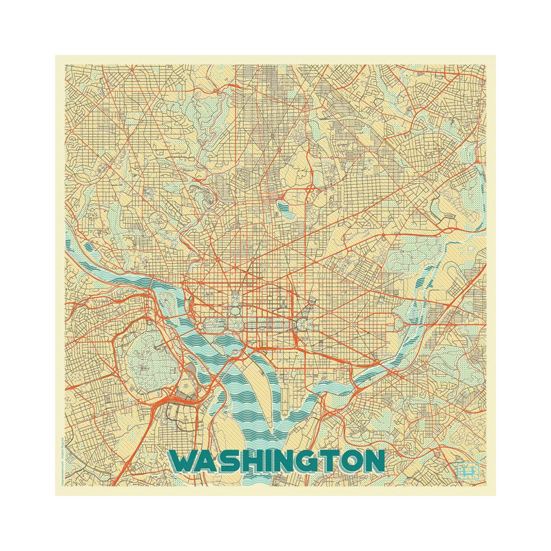 Washington, D.C. Retro Urban Blueprint Map by Hubert Roguski - Wrapped Canvas Print, 45.72 cm H x 45.72 cm W x 1.91 cm D