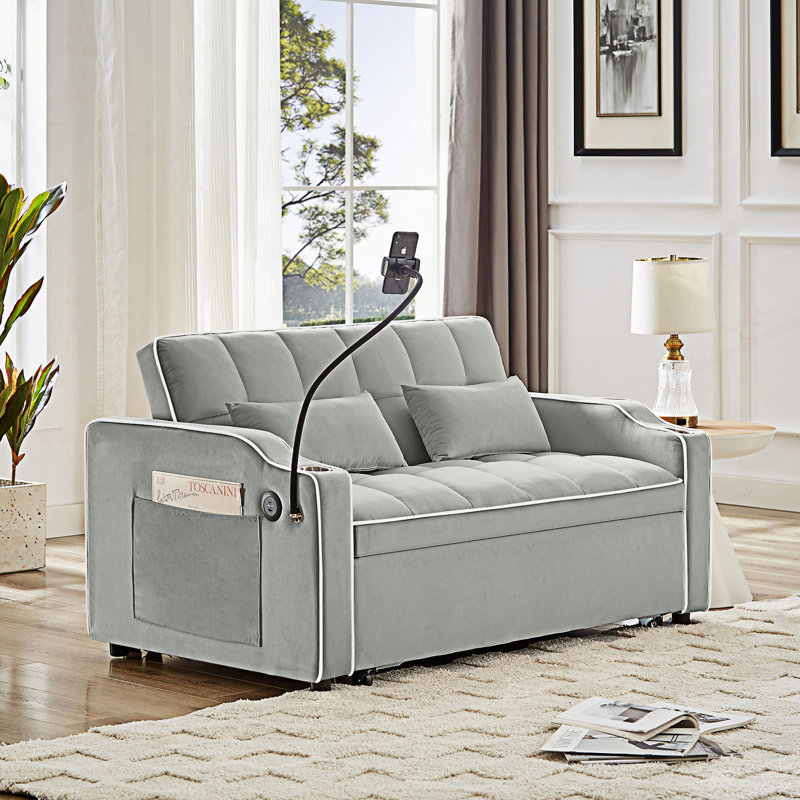 Versatile foldable sofa bed, modern sofa, pull-out bed with adjustable back and usb port, comfy couch, Gris