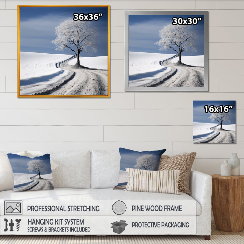 Paysage d'hiver, minimalisme - Paysage d'hiver, art sur toile, 16" H x 16" W, Toile tendue