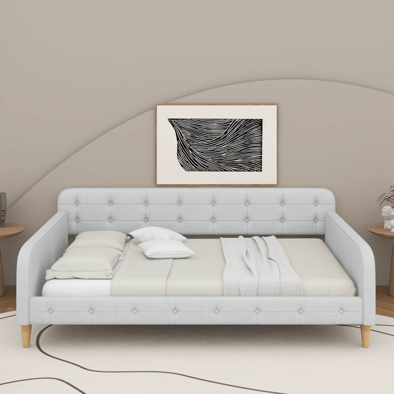 Full Size Upholstered Daybed With Legs, Beige