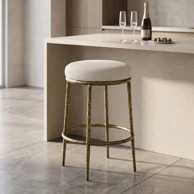 Corrinne Hammered Forged Steel Upholstered Counter Height Stool