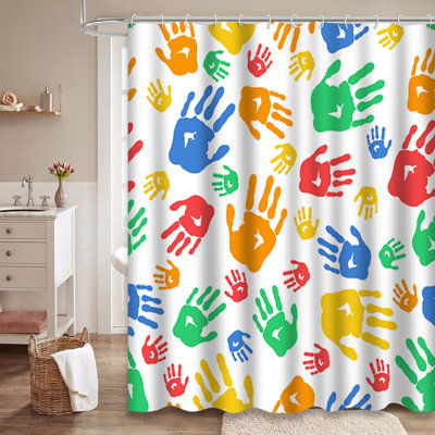 Rideau de douche avec 12 crochets colorés