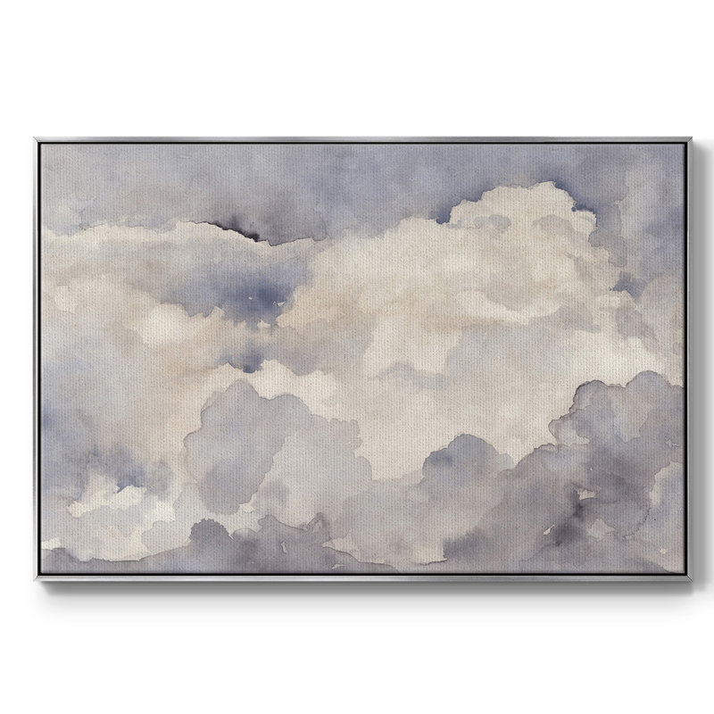 «Clouds In Neutral I», peinture sur toile encadrée, H 25 po x l 37 po x P 2 po, Encadrement argenté