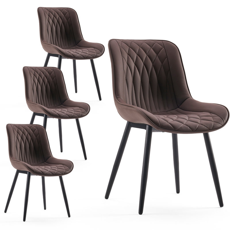 Modern Dining Chairs Faux Leather Upholstered Kitchen Chairs Side Chair With Metal Legs, Brown