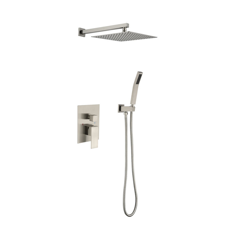 10 Inch Rain Shower Head System, Wall Mounted Brushed Nickel Shower Fixture with Handheld Sprayer, High Pressure Brass Shower System for Bathroom