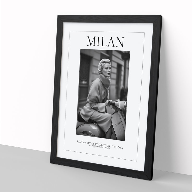 Fashion Travel Poster Woman Milan Italy - Framed Print, 46cm H x 34cm W x 2cm D