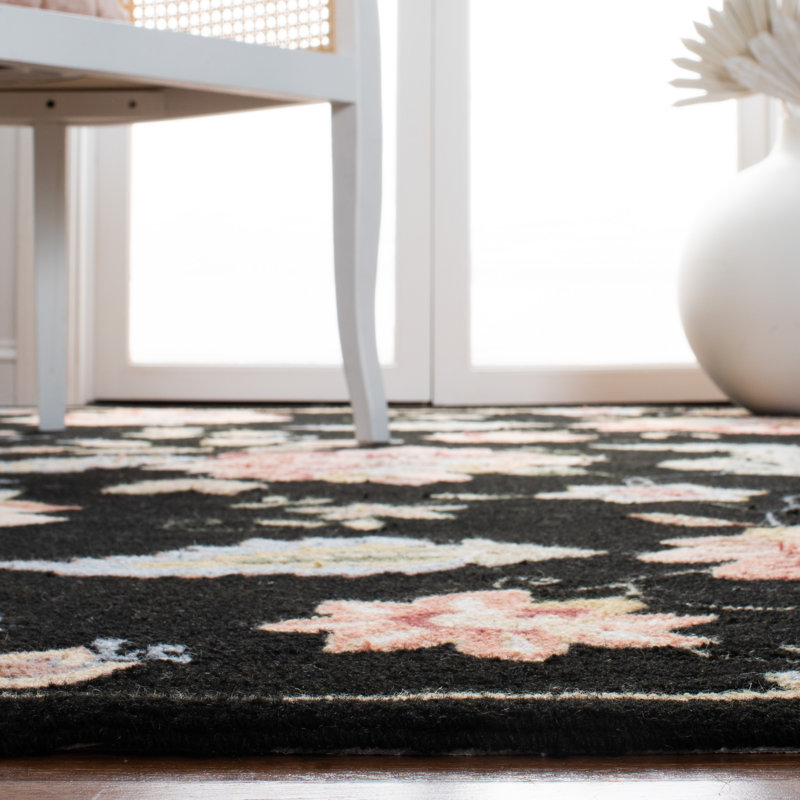 Tapis noir en laine crocheté à la main Hollander, Rectangle 5 pi 3 po x 8 pi 3 po