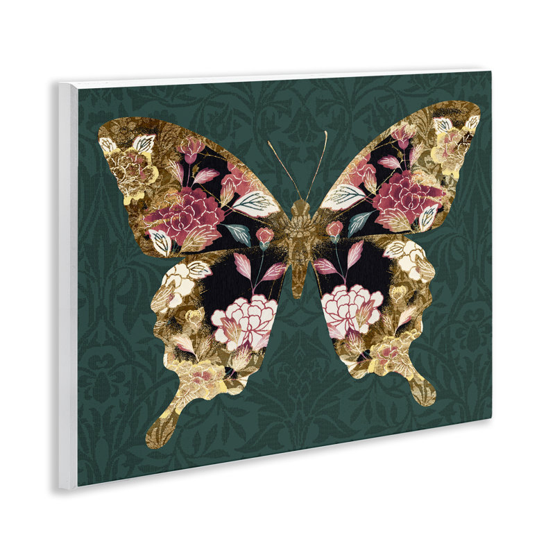 Art traditionnel sur plaque, "Traditional Florals Butterfly" par Victoria Barnes
