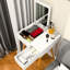 Coiffeuse de maquillage avec lumières à DEL 3 couleurs et tiroirs de rangement, look naturel pour bureau de chambre à coucher, miroir blanc 2 pièces de style moderne,
