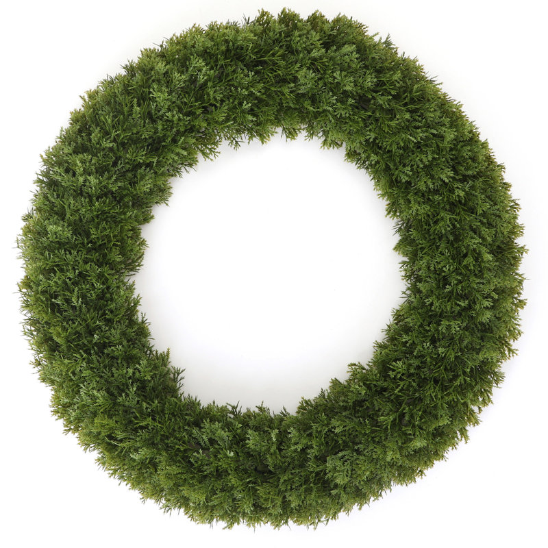 20.5" Green Cypress Front Door Wreath with Realistic Foliage
