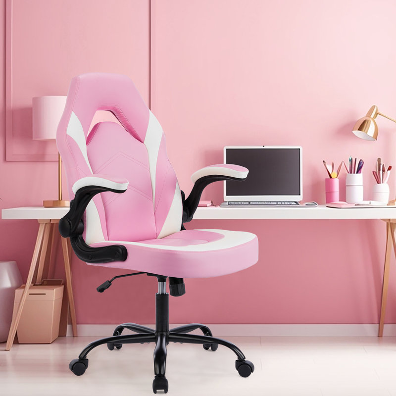 ERGOHERO Gaming Chair: S-Shaped Ergonomic Design | Rocking Mode | Premium Leather, Pink/White