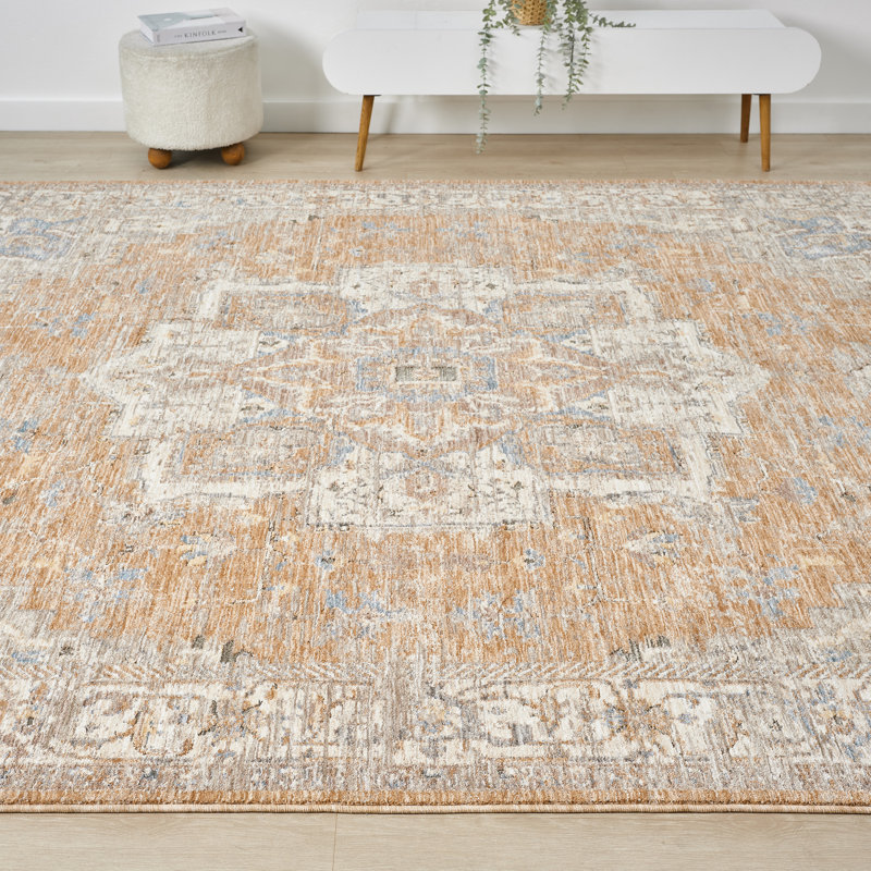Tapis d'intérieur Vladilen Rose/Ivoire à médaillon transitionnel performant, 2 pi 3 po x 3 pi