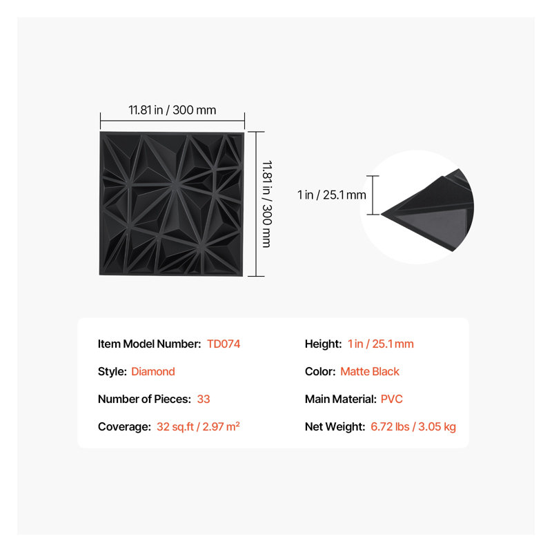 Paquet de 33 panneaux muraux 3D noir mat | Carreaux en PVC à motif de losanges pour murs décoratifs modernes