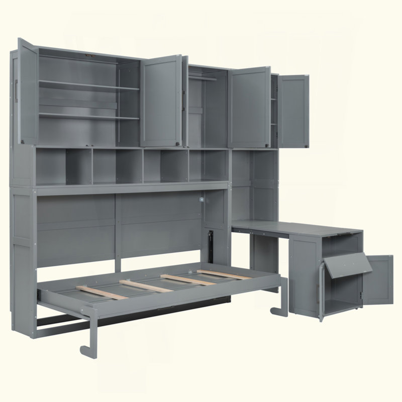 Lit escamotable innovant avec placard, tiroirs et bureau, une solution compacte et fonctionnelle pour les espaces de vie modernes
