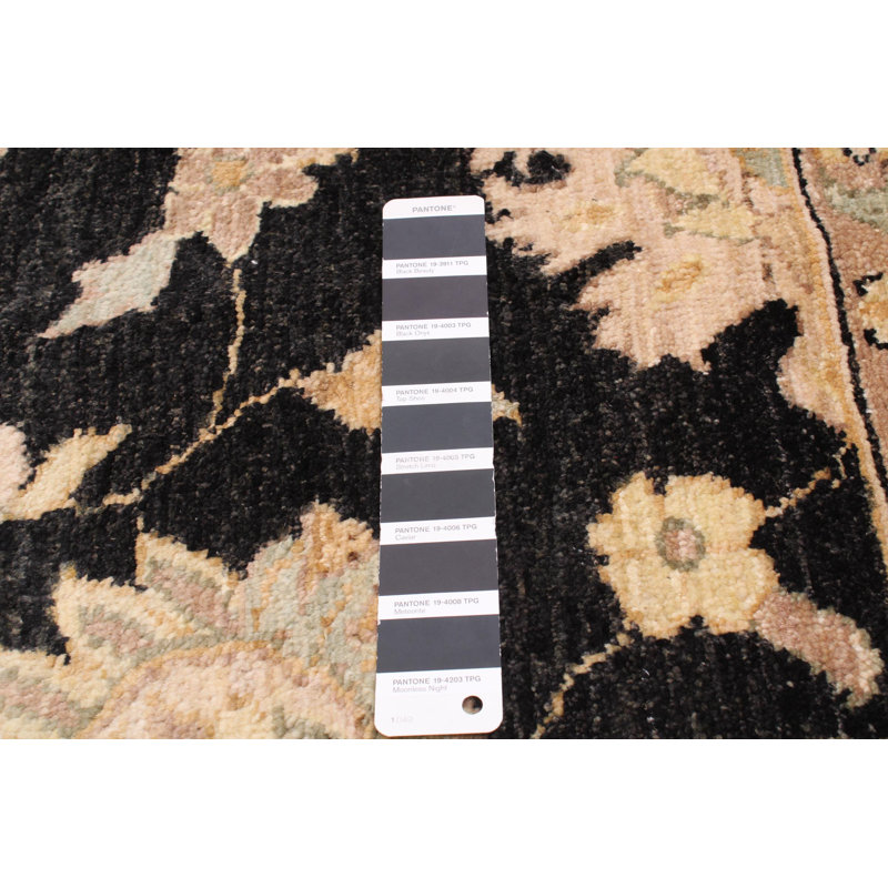 Tapis noir en laine noué à la main de conception unique 8 pi x 10 pi New Age Peshawar