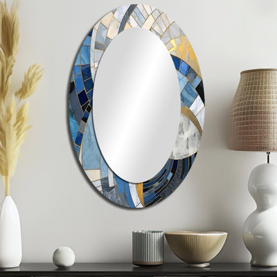 Gold Constructing Blue Realms I - Miroir mural ovale moderne
