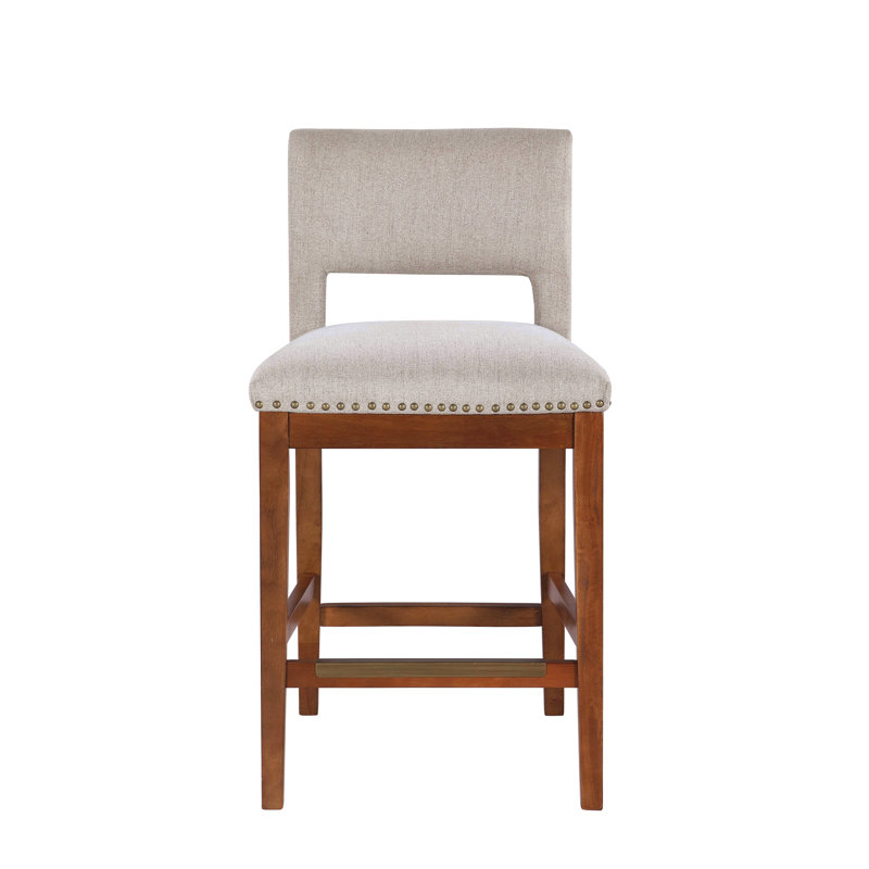 Upholstered Top Bar Stools With Studs And Wooden Legs (1 PC Only)